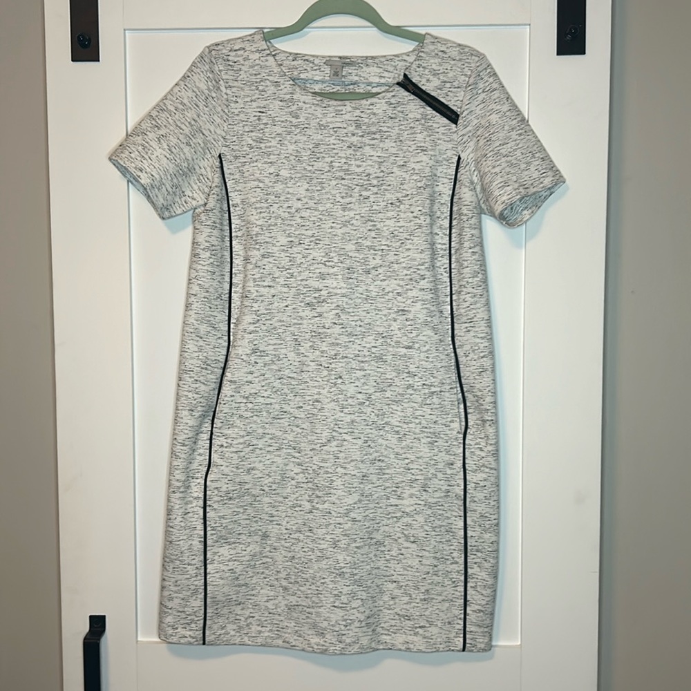 Halogen Gray Black Shift Dress Short Sleeve Pockets Zipper Stretch Women’s Small